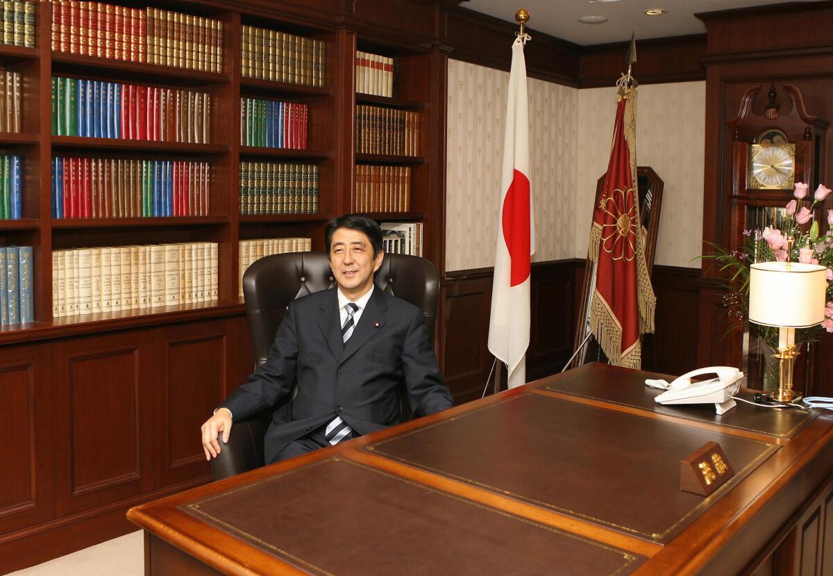 Newly elected President of the Liberal Democratic Party Shinzo Abe in the presidential seat in Tokyo in 2006.
