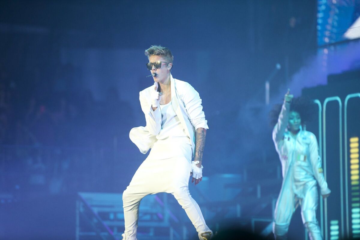 Justin Bieber entertained the crowd at the Valley View Casino Center Saturday night.