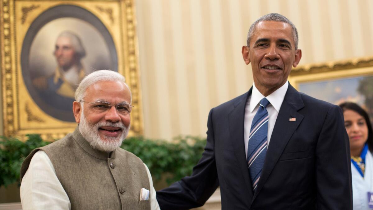 President Barack Obama meets with Indian Prime Minister India Narendra Modi in the Oval Office of the White House in Washington on June 7.