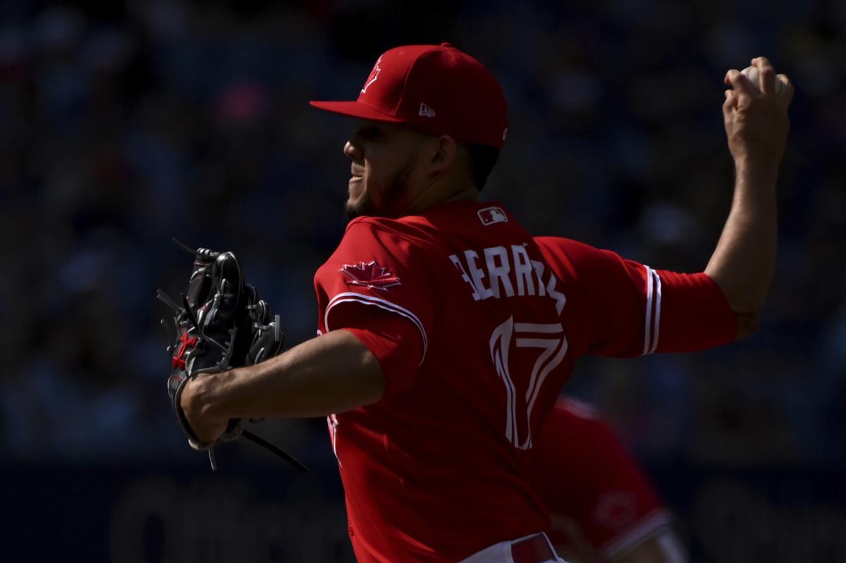 Toronto Blue Jays starting pitcher Jose Berrios throws during the