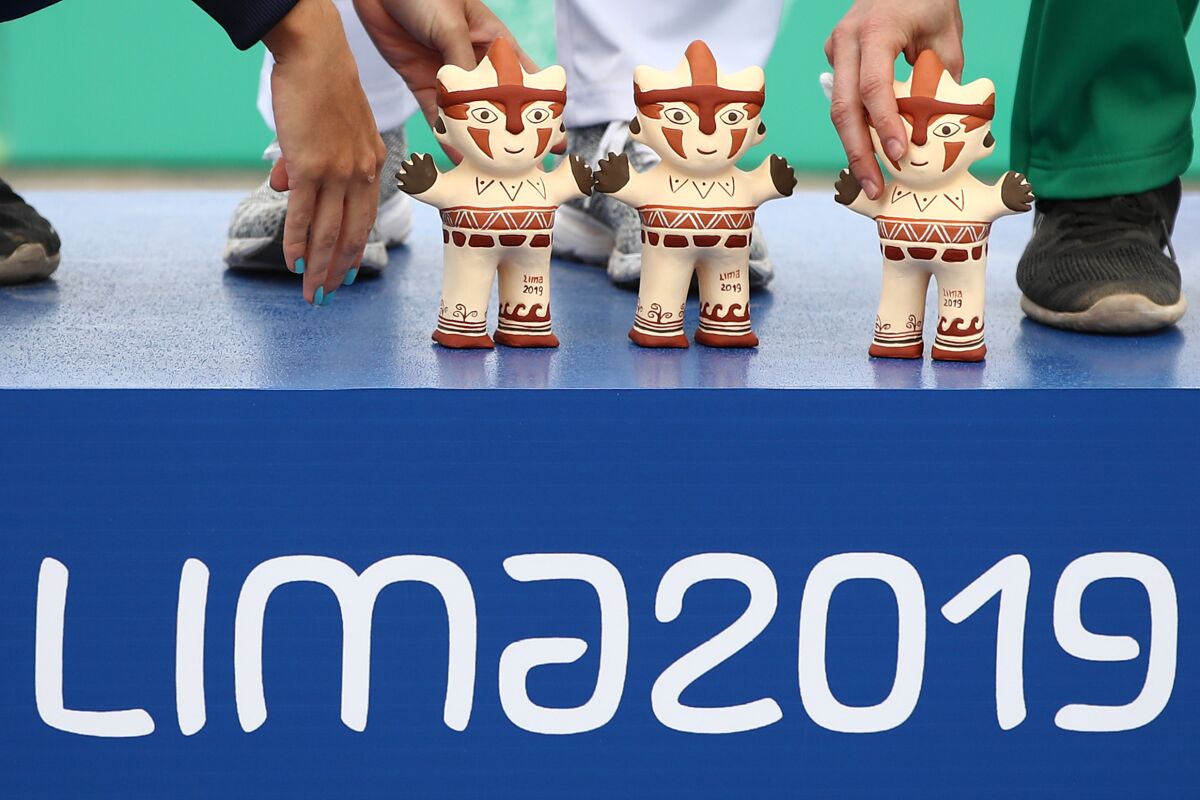 LIMA, PERU - JULY 28: Details of Lima 2019 mascot Milco at women's circuit mountain cycling podium at Morro Solar on Day 2 of Lima 2019 Pan American Games on July 28, 2019 in Lima, Peru. (Photo by Ezra Shaw/Getty Images) ** OUTS - ELSENT, FPG, CM - OUTS * NM, PH, VA if sourced by CT, LA or MoD **