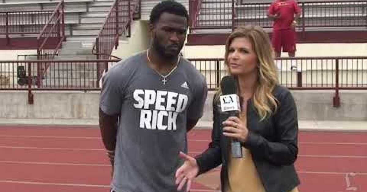 Former USC tailback Javorius Allen demonstrates passcatching ability