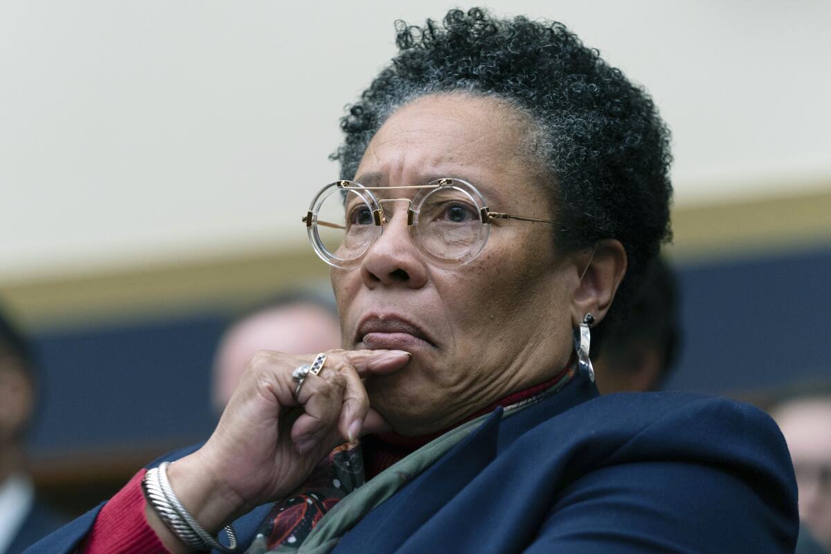FILE - U.S. Secretary of Department of Housing and Urban Development Marcia Fudge testifies before the House Committee on Financial Services hearing on Capitol Hill, Jan. 11, 2024, in Washington. Fudge announced Monday, March 11, 2024, that she would resign her post, effective March 22, saying she was leaving with mixed emotions. (AP Photo/Jose Luis Magana, File)