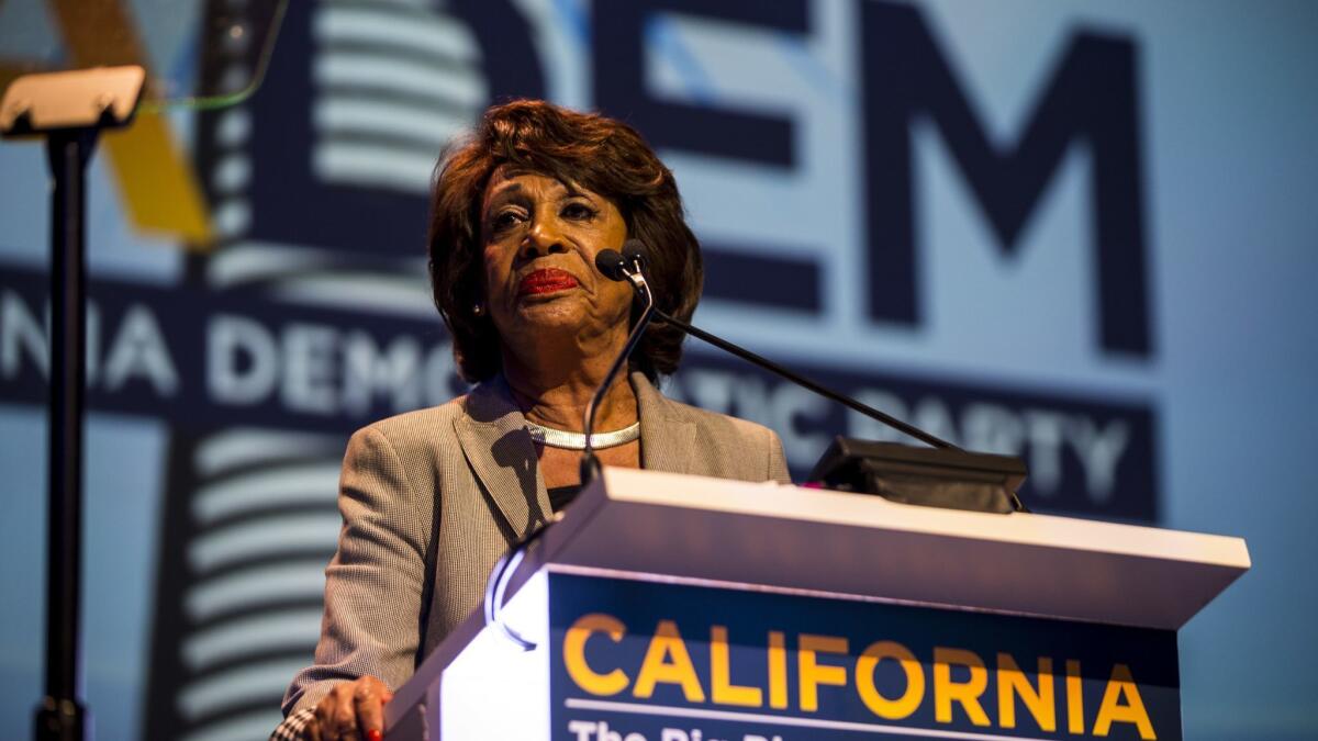 Rep. Maxine Waters speaks at the California Democratic Party convention in San Diego on Feb. 24.