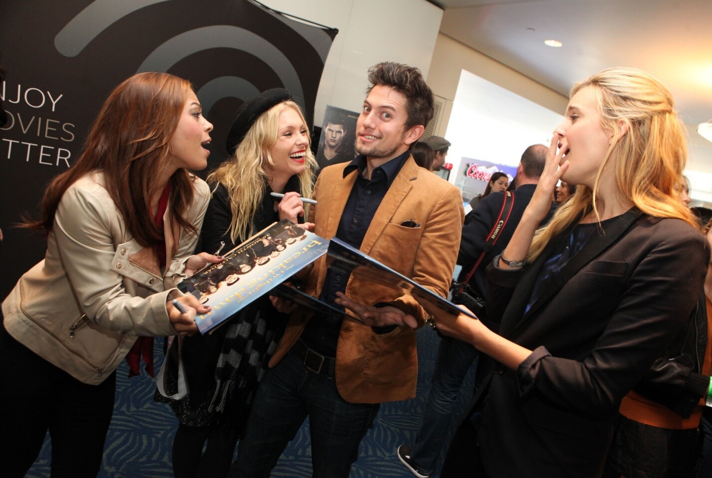 "Breaking Dawn" actors Toni Trucks, left, MyAnna Buring, Jackson Rathbone and Maggie Grace are seen at the Time Warner Cable and Twilight Fan Breakfast.