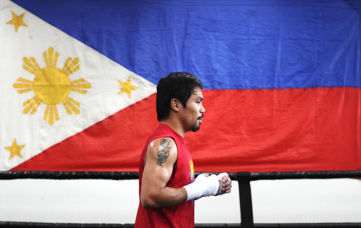 Manny Pacquiao works out at the Wild Card Gym in Hollywood on April 2.