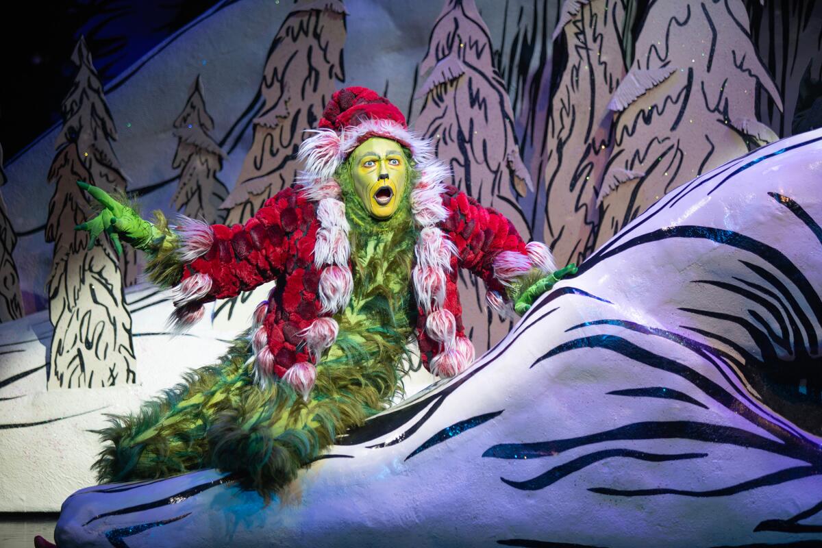 Andrew Polec as the Grinch in The Old Globe's 