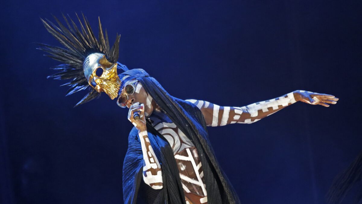 Grace Jones in concert at the Hollywood Bowl in L.A. on Sep. 27, 2015.