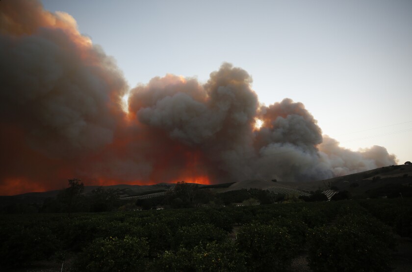 Smoke over a mountain. 