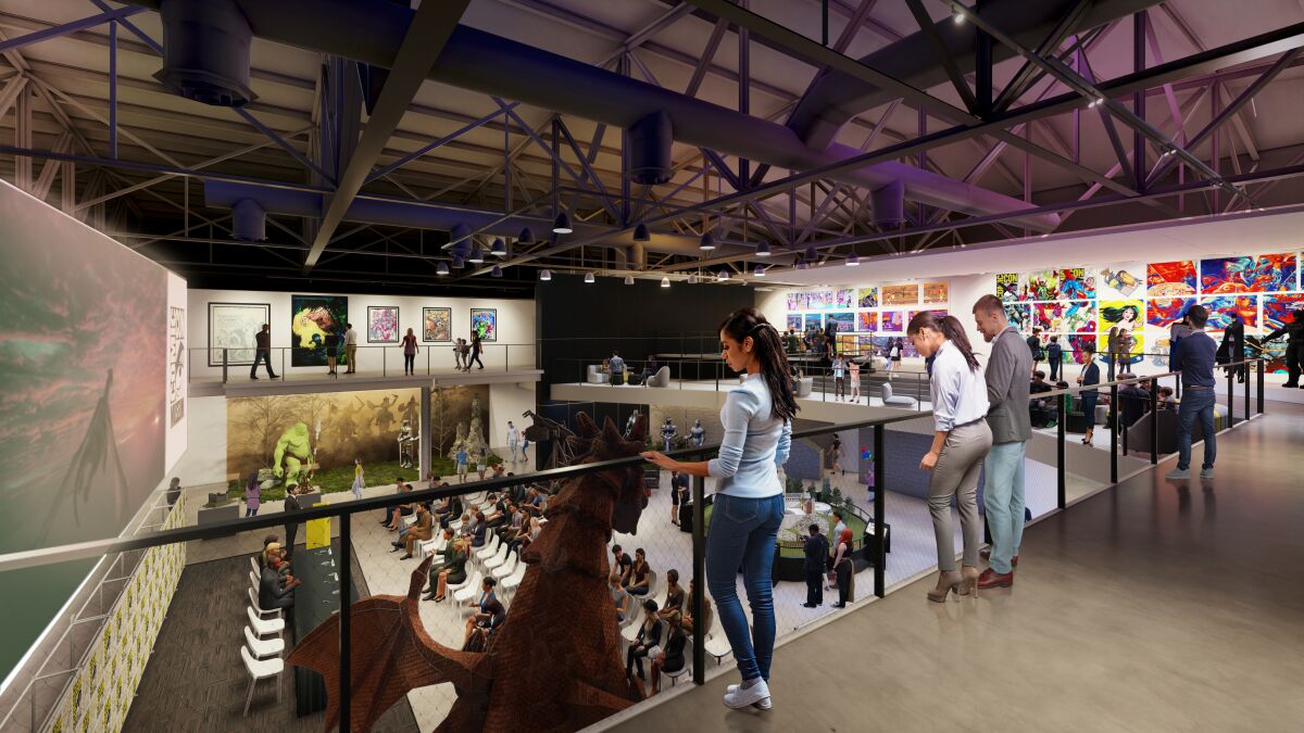 Renderings of Comic-Con Museum's atrium.