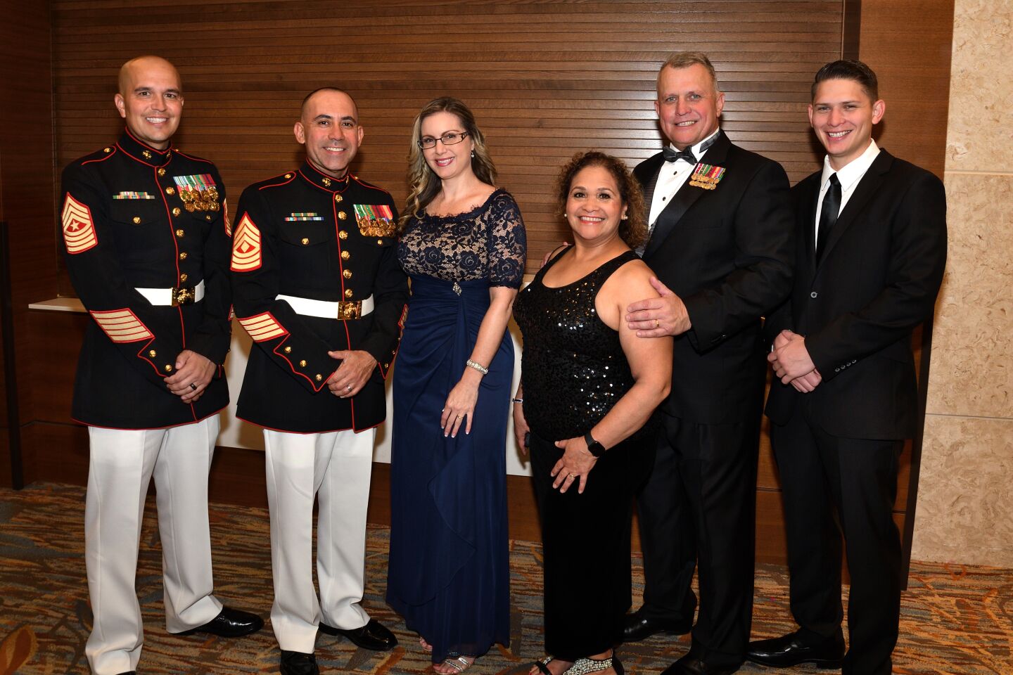 Eric Ramirez (Sgt. Major, USMC), Mike Reyes (1st Sgt., USMC) and Sonya Reyes, Elsa and Mark O'Loughlin, Mark O'Loughlin II