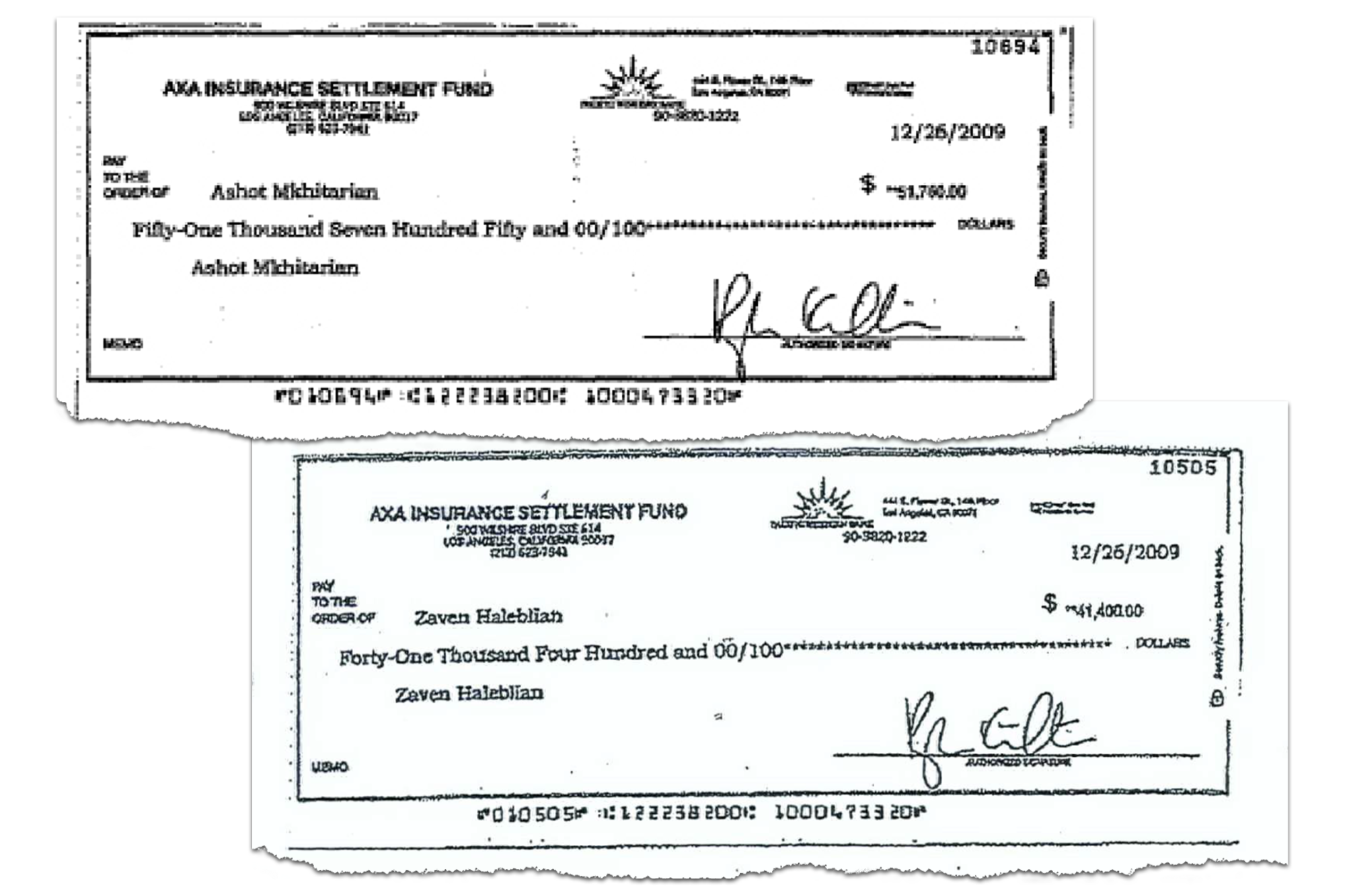 Scans of two checks.