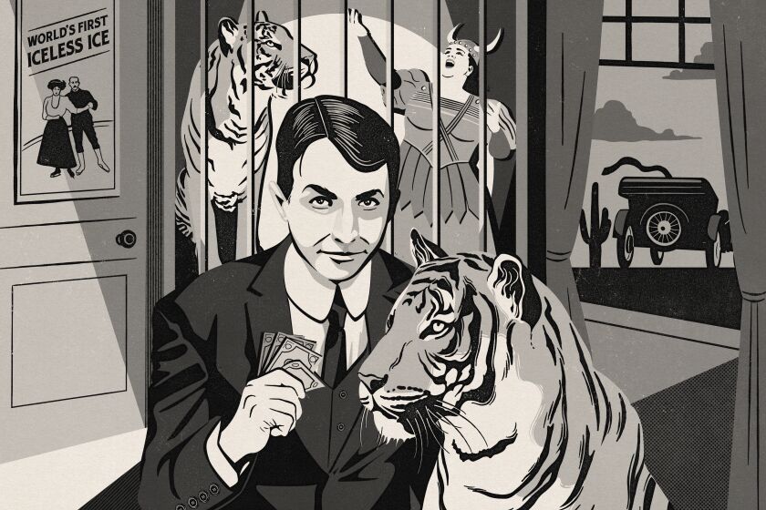 Illustration of person and tiger
