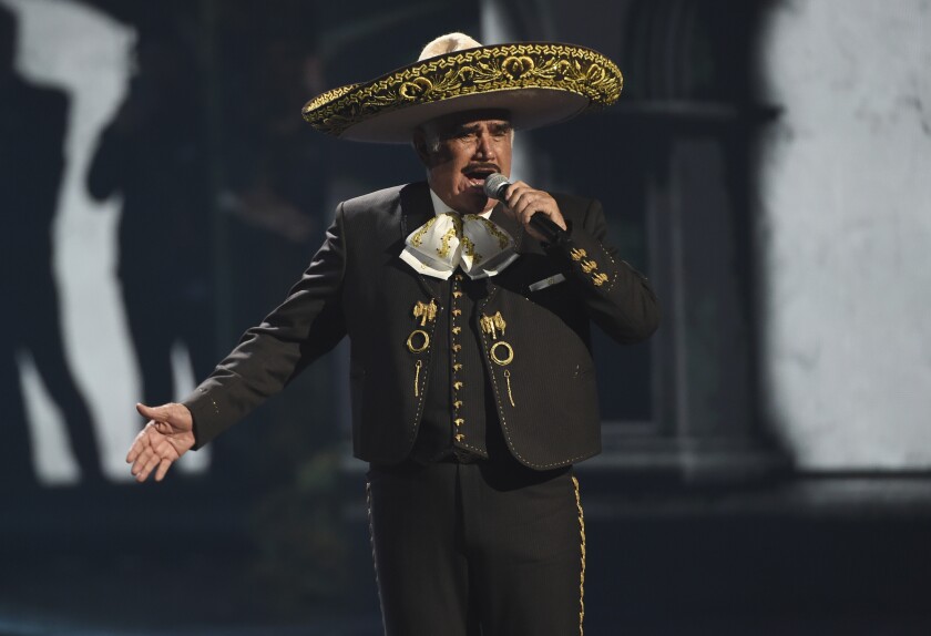 FILE - Vicente Fernandez performs at the 20th Latin Grammy Awards on Nov. 14, 2019, in Las Vegas.