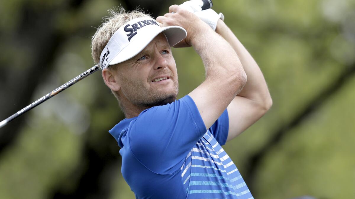 Soren Kjeldsen watches his tee shot at No. 1 during the Dell Technologies Match Play event on Thursday.