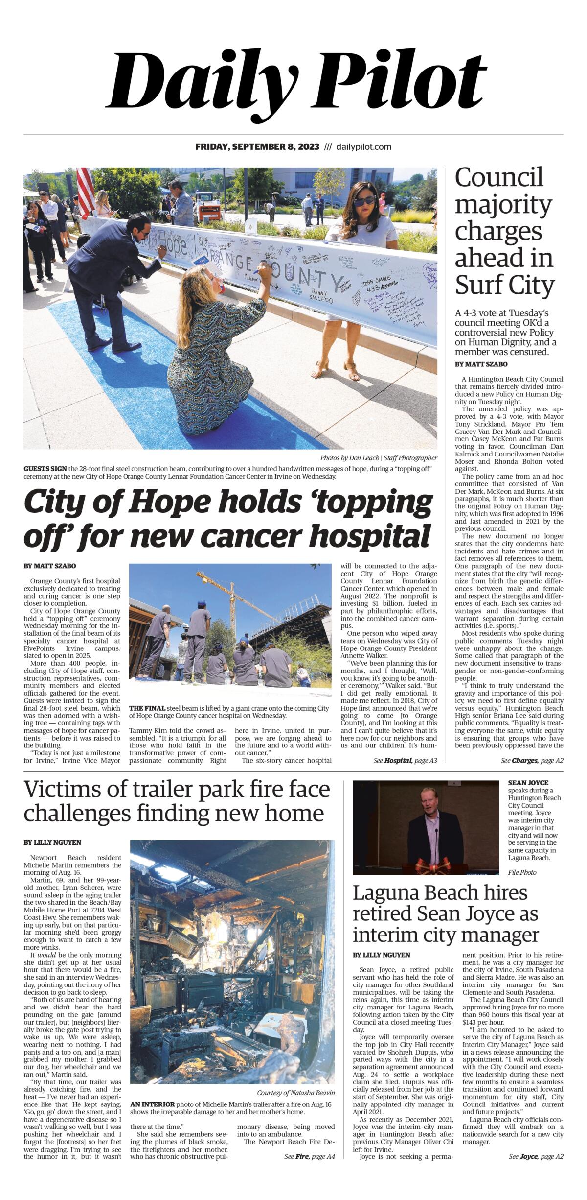 Front page of Daily Pilot e-newspaper for Friday, Sept. 8, 2023.