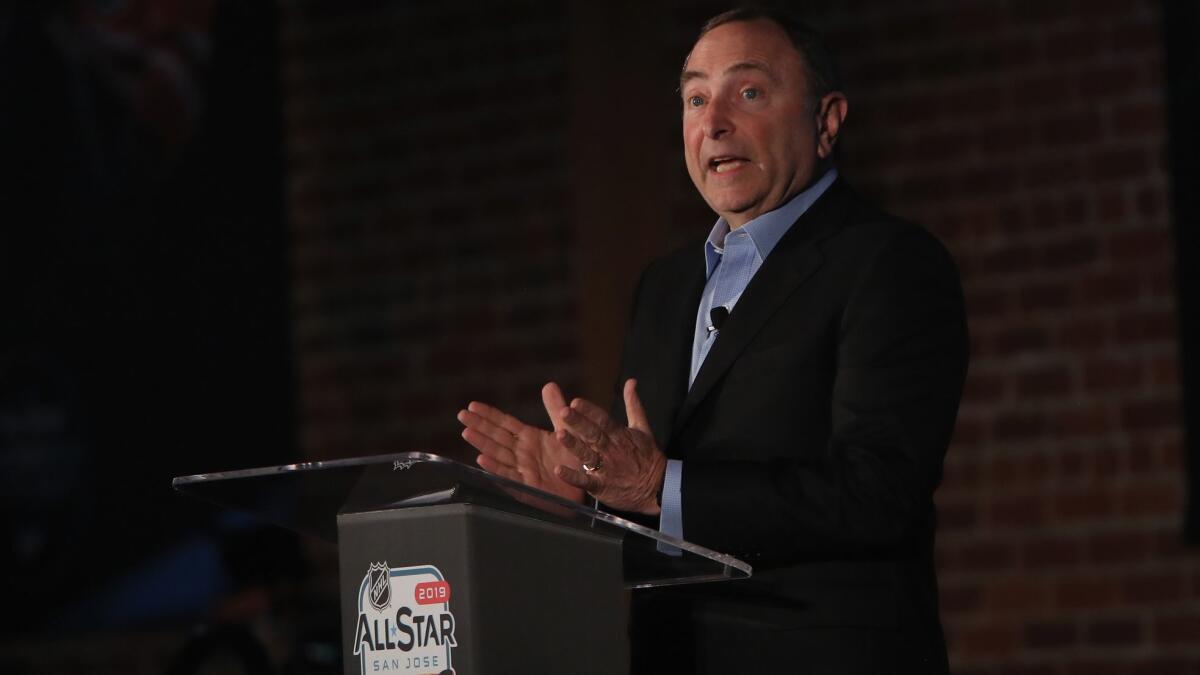 NHL Commissioner Gary Bettman speaks during a news conference Jan. 25 in San Jose.