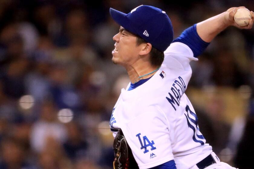 LOS ANGELES, CA - MAY 10: Kenta Maeda #18 of the Los Angeles Dodgers pitches against the Pittsburgh Pirates during the fifth inning at Dodger Stadium on May 10, 2017 in Los Angeles, California. (Photo by Harry How/Getty Images) ** OUTS - ELSENT, FPG, CM - OUTS * NM, PH, VA if sourced by CT, LA or MoD **