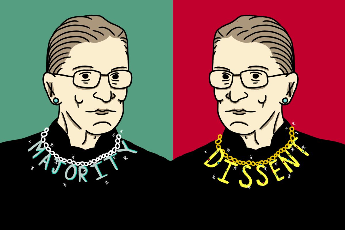 An illustration of Justice Ruth Bader Ginsburg's different collars