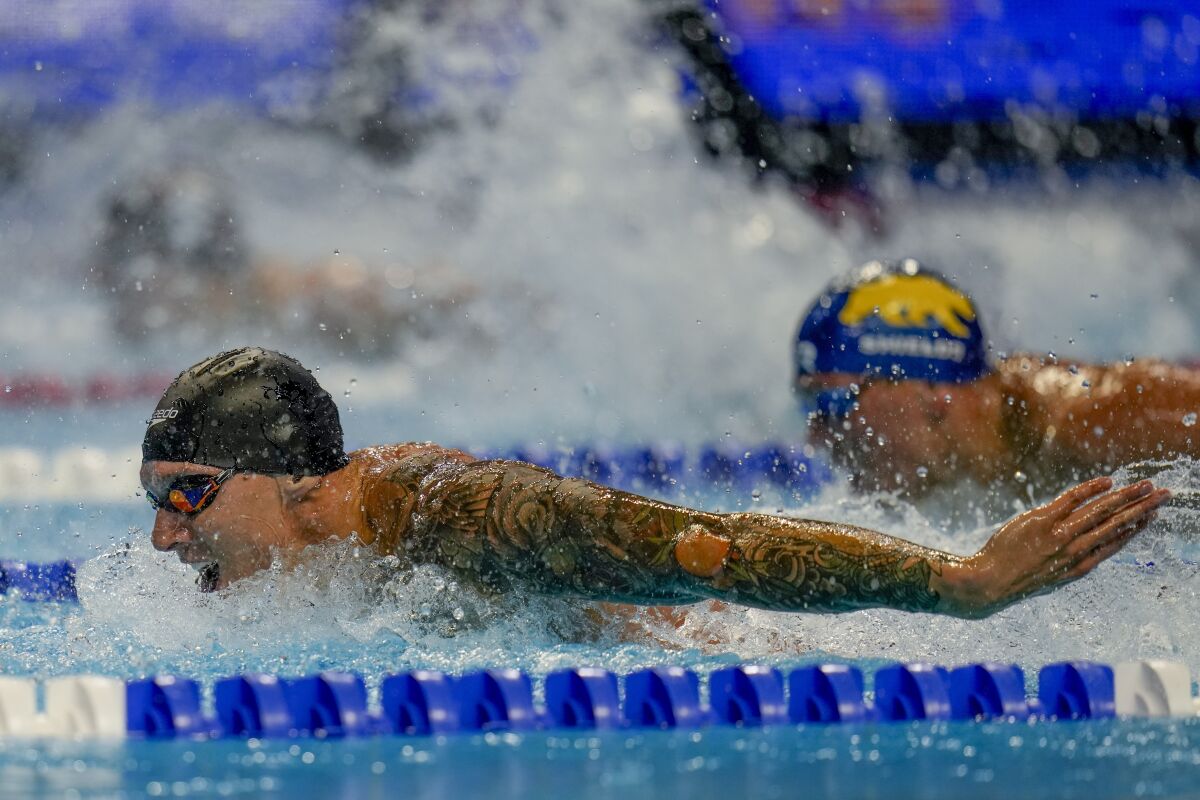 Caeleb Dressel participates in the men's 100-meter butterfly at the U.S. Olympic trials on June 19.