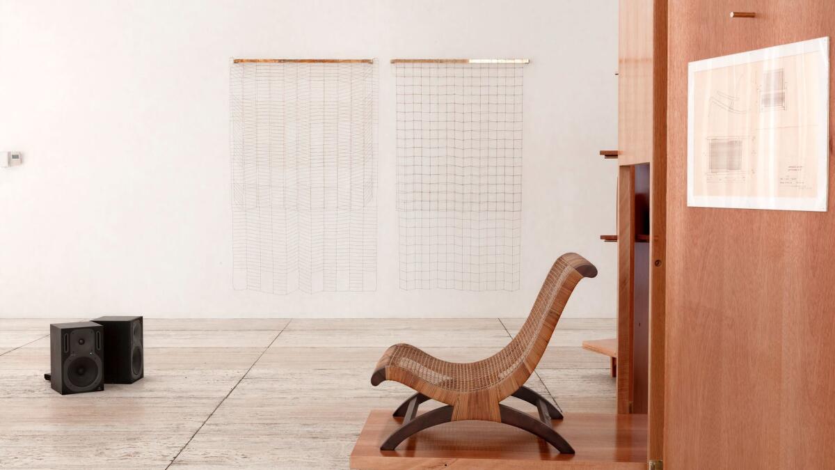 An installation view of "Passersby 02: Esther McCoy" shows a butaque chair, which McCoy was interested in trying to mass-produce in the U.S. (Museo Jumex)