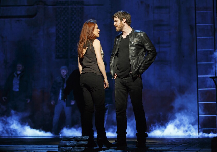 Rachel Tucker, left, and Michael Esper, in a scene from "The Last Ship" at the Neil Simon Theatre in New York.
