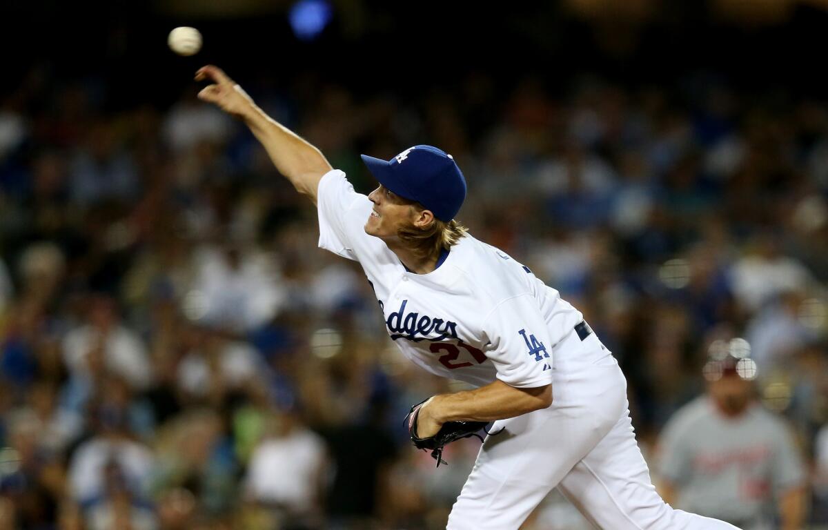 Dodgers starter Zack Greinke pitched six scoreless innings against the Nationals on Tuesday, although he needed 109 pitches to get there.