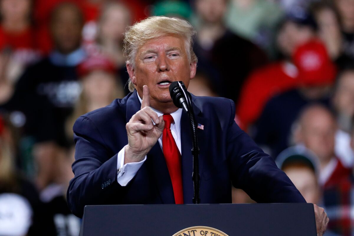President Trump speaks during a campaign rally in Battle Creek, Mich., on Dec. 18. 