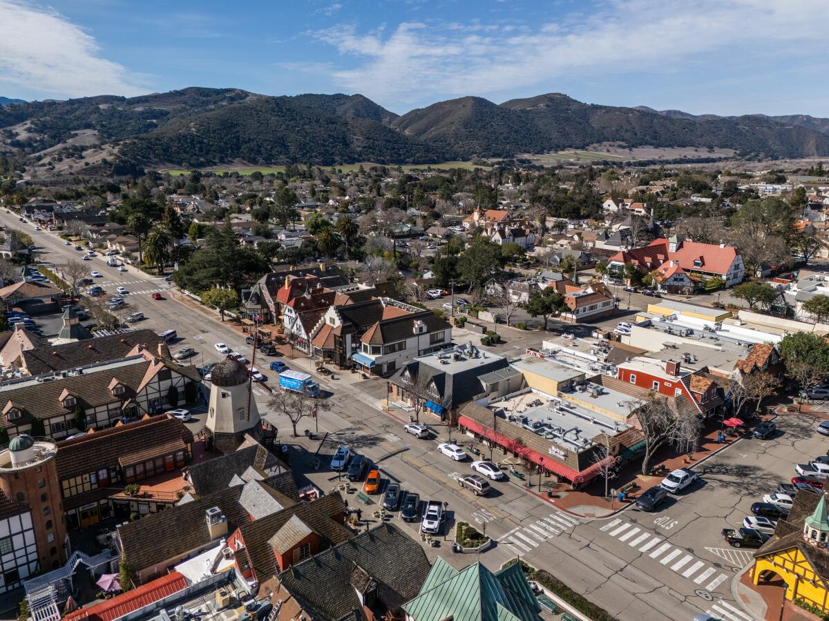 An aerial view of Solvang.