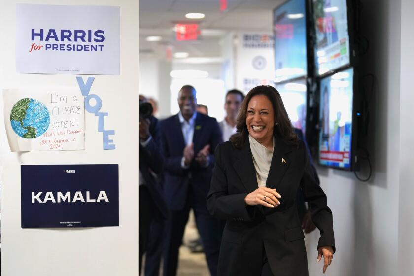 Vice President Kamala Harris arrives at campaign headquarters in Wilmington, Del., on Monday, July 22, 2024. (Erin Schaff/The New York Times via AP, Pool)
