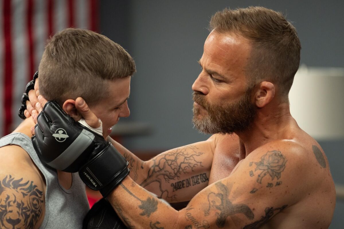 Fighting with my family: Darren Mann, left, and Stephen Dorff play son and father in the affecting MMA drama "Embattled."