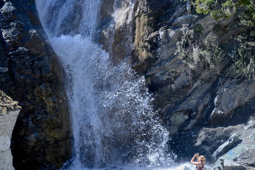 San Antonio Falls, shown here in March 2017, is one of many areas in the San Gabriel Mountains closed by Angeles National Forest on Friday. The closure is set to last through July 1.