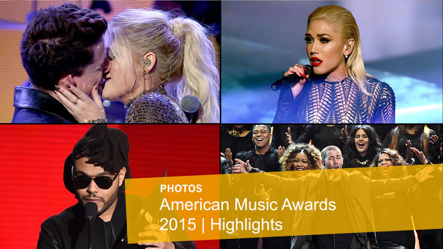 15 American Music Awards Memorable Moments Charlie Puth And Meghan Trainor Lock Lips Los Angeles Times