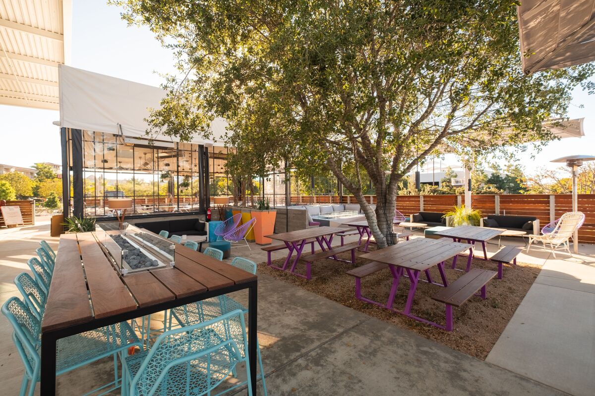 The new Gravity Heights brewery and restaurant has a huge patio.