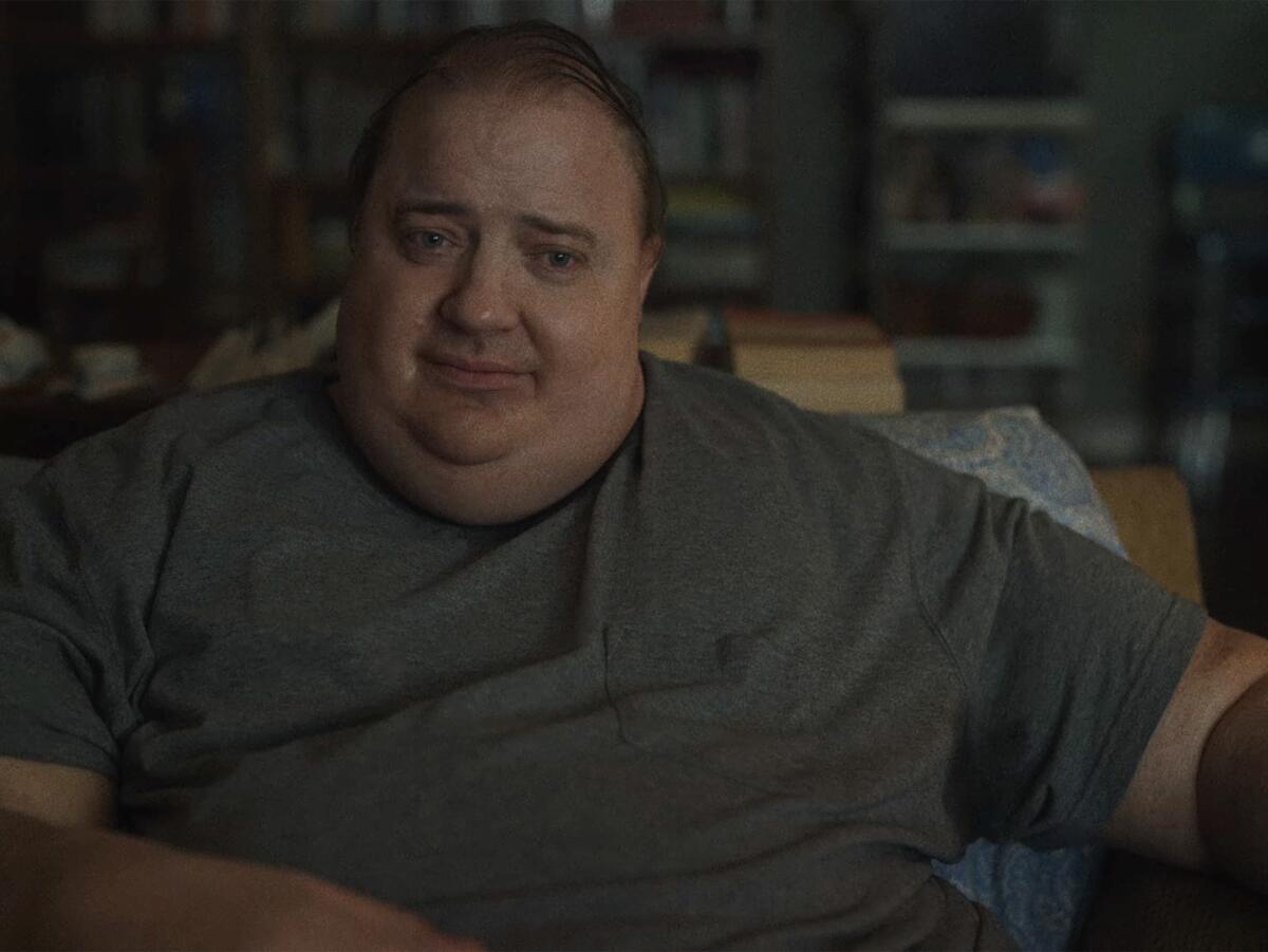 An image of an obese man in "The Whale."