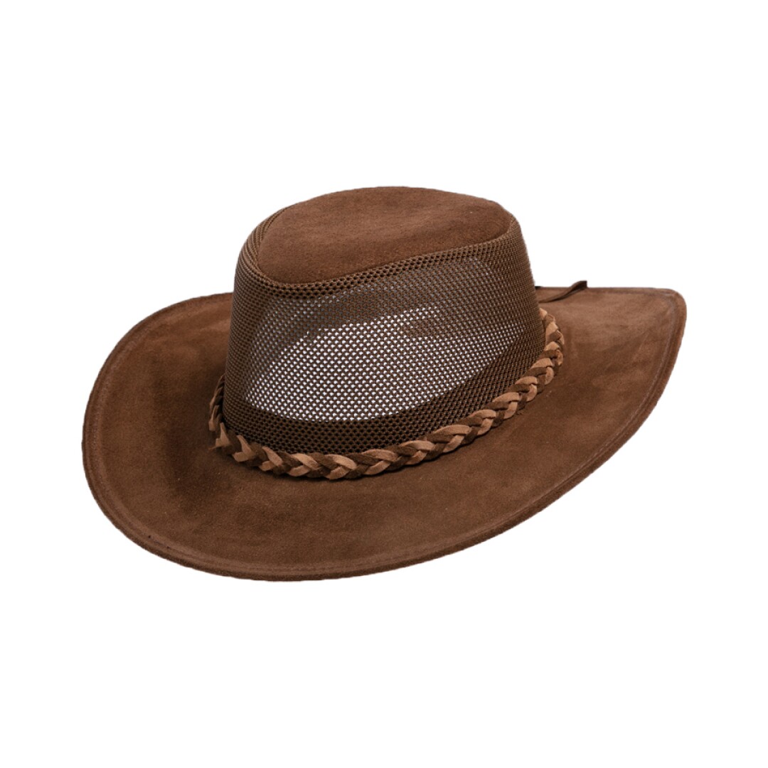 A photo of a suede hat.