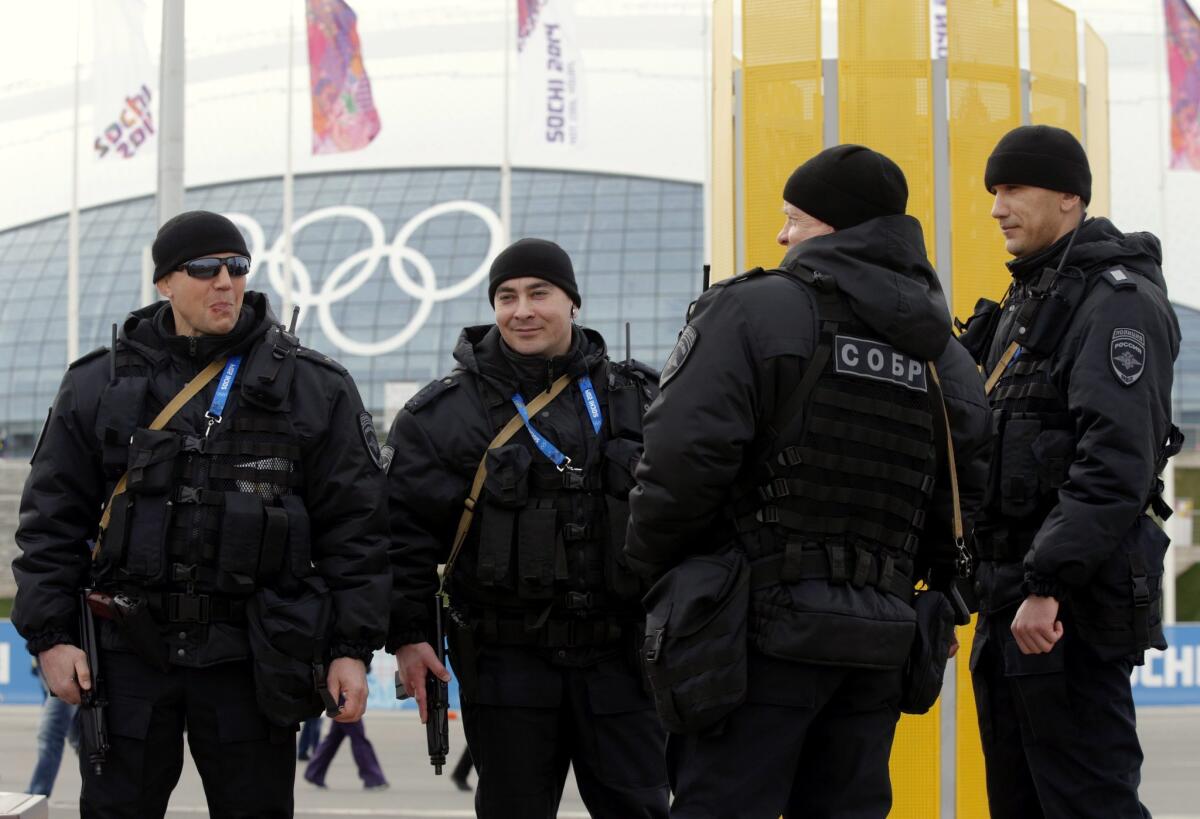 Russian special forces officers in the Olympic Park in Sochi, Russia. at the 2014 Winter Games. (Anatoly Maltsev / European Pressphoto Agency)