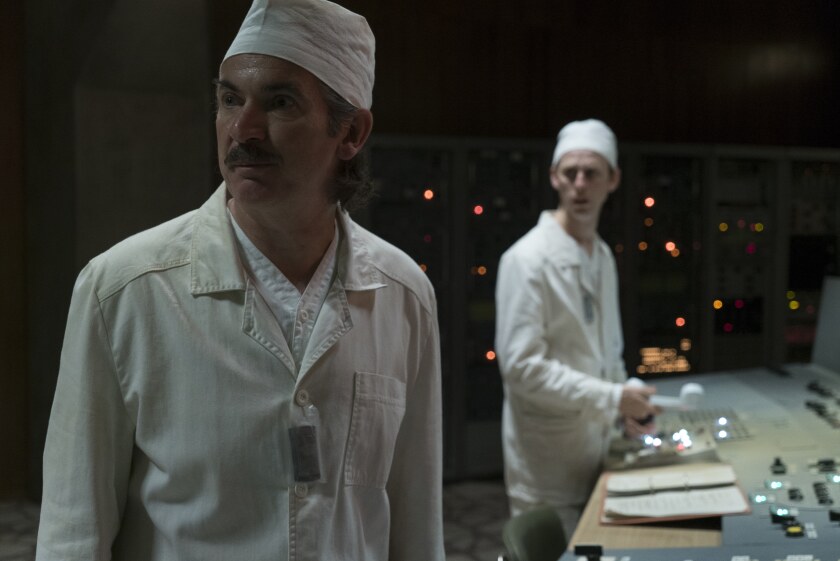 Paul Ritter, left, and Robert Emms in the HBO miniseries "Chernobyl."