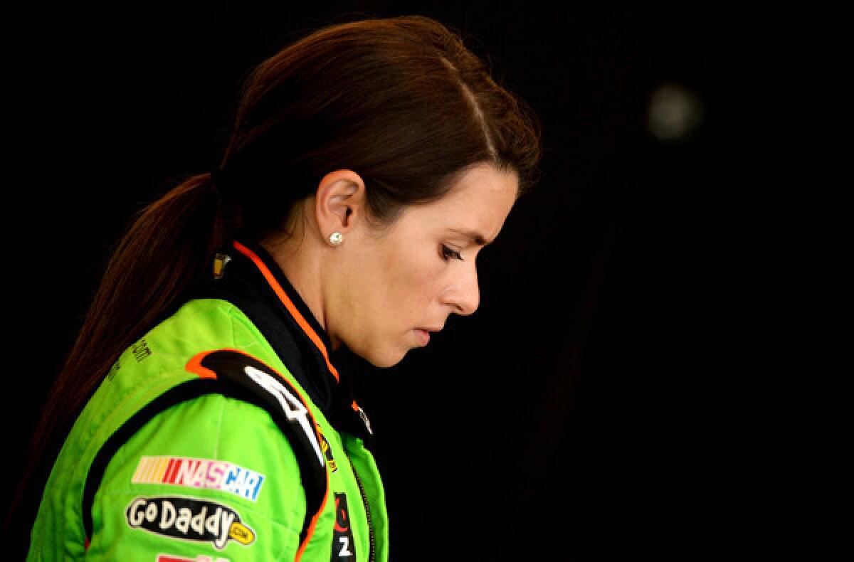 Danica Patrick waits for her turn to qualify for the Brickyard 400 on Saturday.