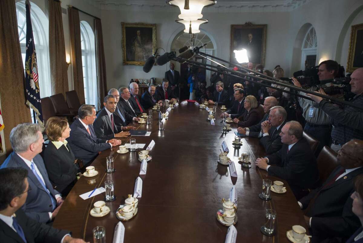 President Obama speaks prior to a meeting with congressional leaders in the Cabinet Room at the White House on Jan. 13.