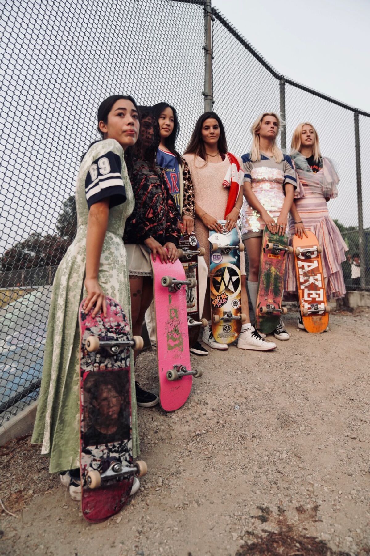 Female skaters model the latest collection from Tara Subkoff's label Imitation of Christ.