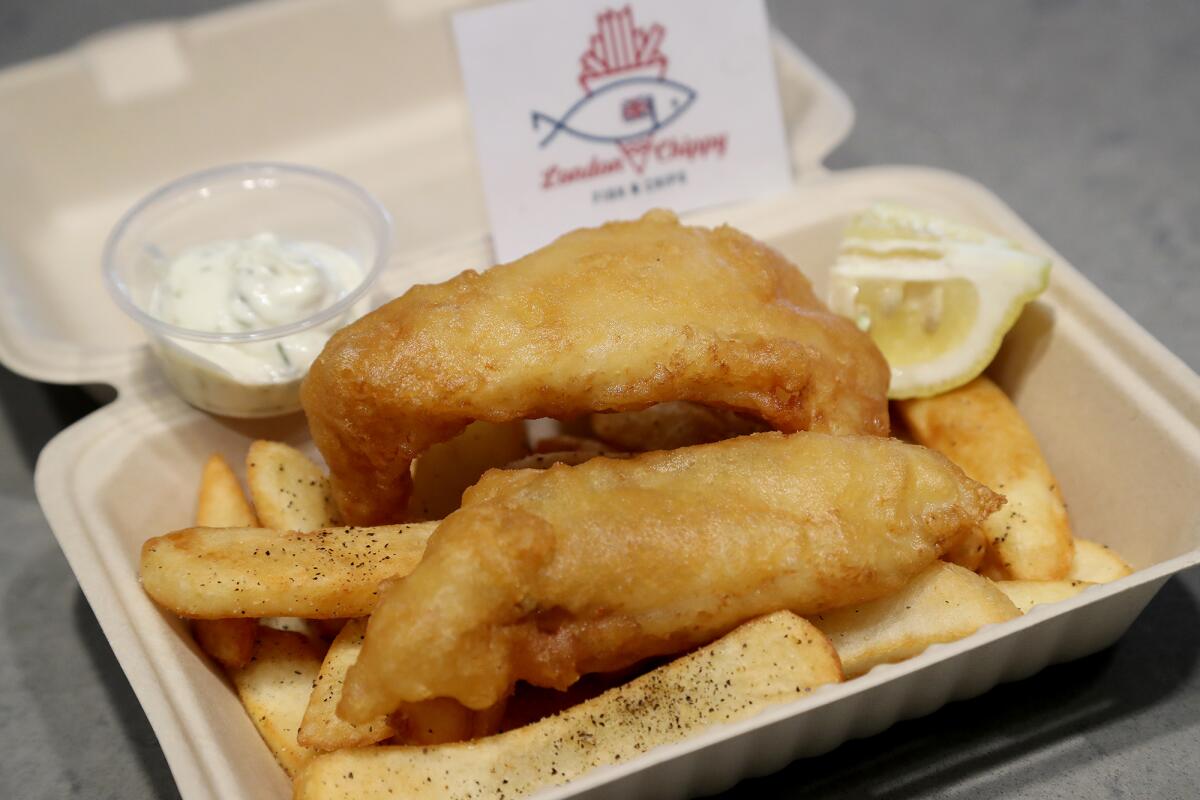 Fish and chips at London Chippy at TRADE Marketplace. 