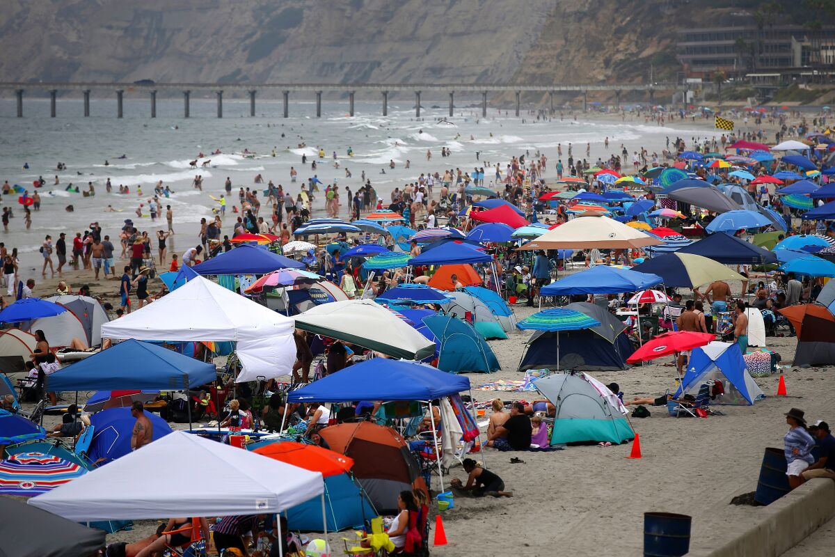 San Diego police are gearing up for Labor Day crowds, like these at La Jolla Shores in 2019.
