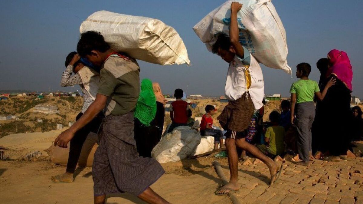Rohingya Muslims arrive at Balukhali refugee camp in southern Bangladesh in January.