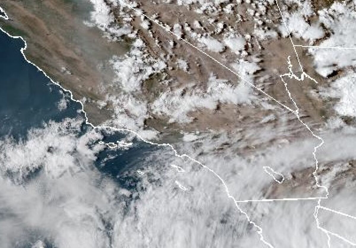 Satellite image shows moisture from Hurricane Kay moving into San Diego County on Thursday.