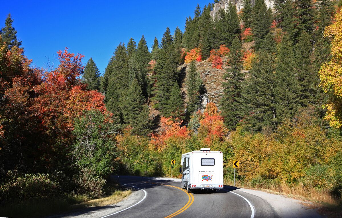Utah can be rich with the vivid colors of fall, especially along the Logan Canyon National Scenic Byway, shown here, and the Ogden River Scenic Byway.