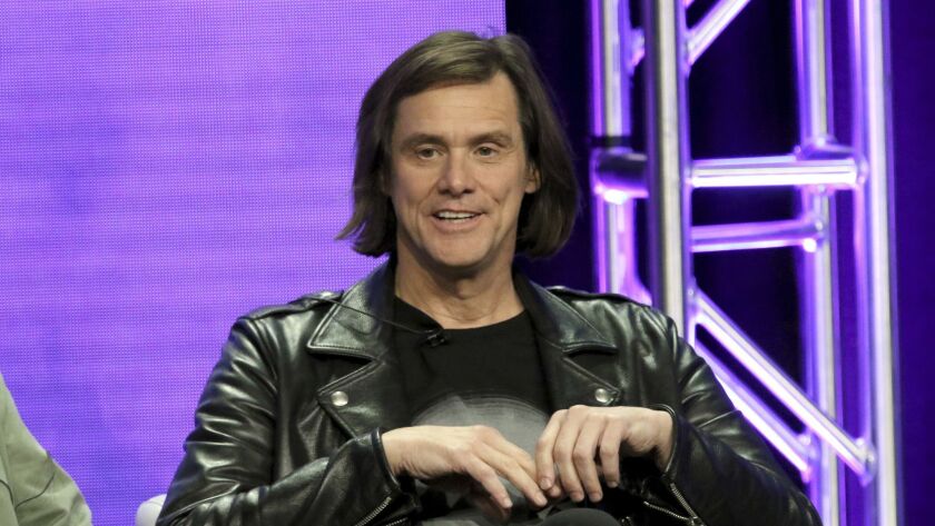 Jim Carrey participates in the "Kidding" panel Monday during the Showtime Television Critics Assn. Summer Press Tour at the Beverly Hilton hotel.