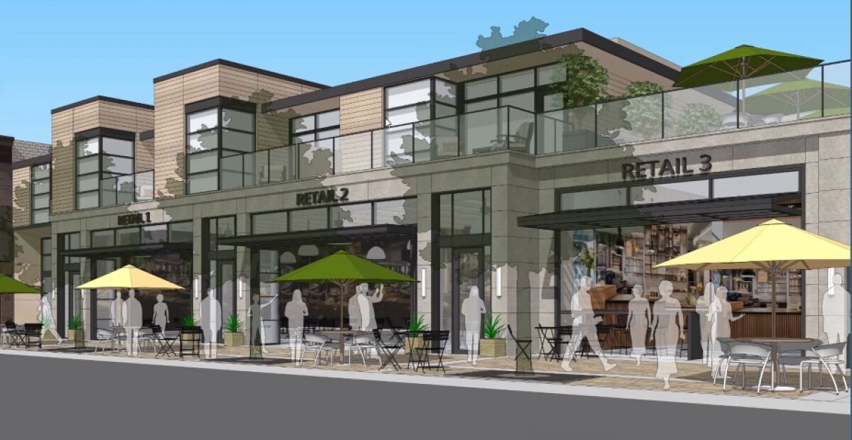 A rendering shows a residential/retail development planned for Herschel Avenue in a space that is currently a parking lot.