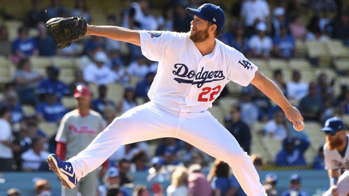 Dodgers pitcher Clayton Kershaw throws a pitch against the Philadelphia Phillies in the first inning at Dodger Stadium on Thursday.