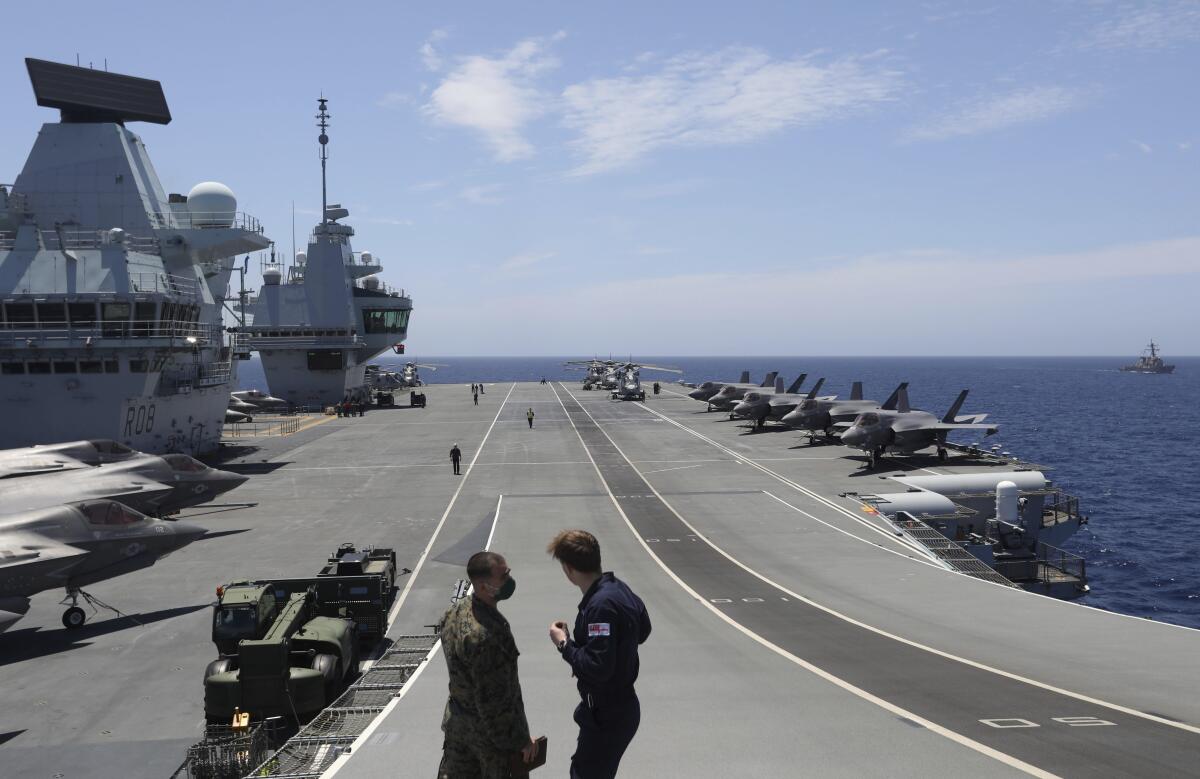 British aircraft carrier HMS Queen Elizabeth with fighter jets